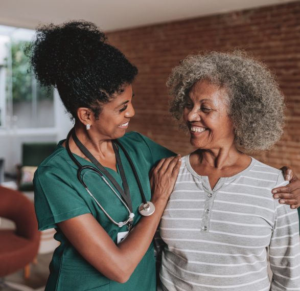 Health professional home health care senior citizens smiling